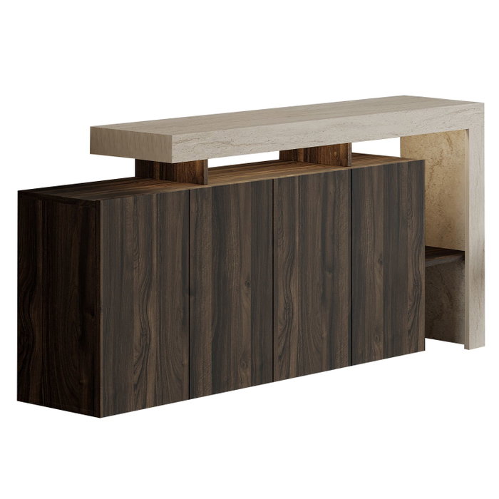 Hanah Home Consola Beliz - Travertino, Walnut